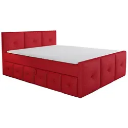 Boxspringbett BOE 120x200 cm mit Bettkasten und Topper - Rot - Stylisches Boxspringbett BOE in 120x200 cm mit praktischem Bettkasten und bequemen Topper. Perfekt für jedes Schlafzimmer und bietet zusätzlichen Stauraum sowie modernen Komfort.