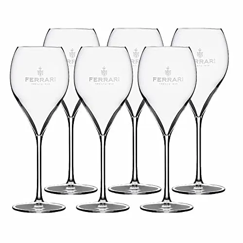 F.lli Lunelli S.p.A. Ferrari Champagnerglas 6-teilig - Sektkelche mit offiziellem Ferrari Logo, ideal für besondere Anlässe. Mit 0,1 l Eichstrich für perfekten Genuss und erhöhter Perlenbildung!