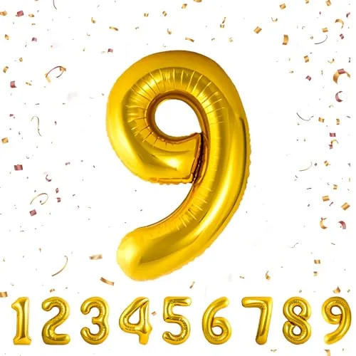 Geburtstag zahlen luftballon 9 jahre | Gold Folienballon 9 XXL -Riesen Folienballon in 40