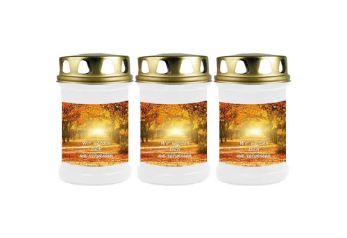 HS Candle Grabkerze (3-tlg), Grabkerze Brenndauer 40 Stunden viele vers. Variationen und Motive