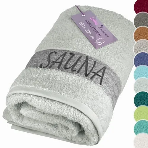Lashuma Badetuch groß 100x200 cm, Lima saugstarkes Frottee Saunahandtuch Herren Grau