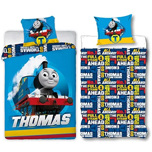 Thomas die kleine Lokomotive Bettwäsche-Set - Bettwaren-Set für Kinder aus 100% Baumwolle in Renforcé-Qualität, pflegeleicht und ideal für einen erholsamen Schlaf mit Thomas & Friends Motiven.