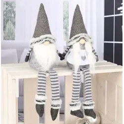Weihnachtswichtel sitzend 2er Set - 44 cm - Weihnachtszeit Wichtel Ehepaar Mann und Frau - Grau/Weiß