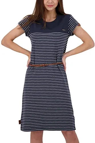 alife & kickin Damen LeonieAK Dress Sommerkleid - Freizeitkleid für Damen, schmal geschnitten aus weicher Baumwollmischung, ideal für den Urlaub mit geflochtenem Taillengürtel und geraffter Schulterpartie.
