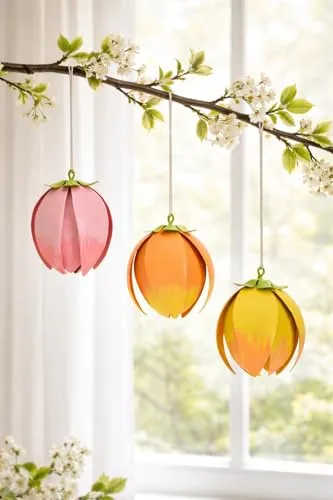 LB H&F Dekohänger 3er Set, Blüte Anhänger, Metall, Orange Rot Gelb, Frühling Frühjahr Deko (2)
