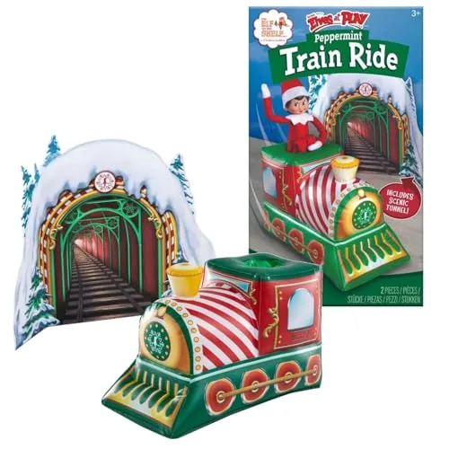 The Elf on The Shelf® Scout Elves at Play® Set: Peppermint Eisenbahn | Aufblasbarer Zug & Tunnel | Scout Elf Accessoires