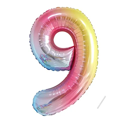 Geburtstag zahlen luftballon 9 jahre | Folienballon 9 XXL Kindergeburtstag Deko Regenbogen Farbverlauf-Riesen Folienballon in 40
