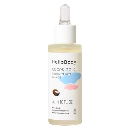 HelloBody Cocos Gold Tägliches Gesichtsöl – 24 Karat Gold Elixier für strahlende Haut – Feuchtigkeitsspendend, Faltenminderung & Anti Aging Serum – Mit Kokosöl, Arganöl & Süßmandelöl