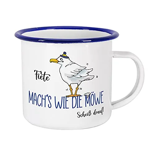 Herz & Heim® Emaille Tasse mit Namen - Machs wie die Möwe