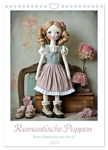 Romantische Puppen Wandkalender 2026 - CALVENDO - Hochwertiger DIN A4 Wandkalender mit 12 zauberhaften Vintage Puppen-Motiven, ideal als Geschenk für jeden Anlass. Made in Germany mit klimabewusster Produktion.