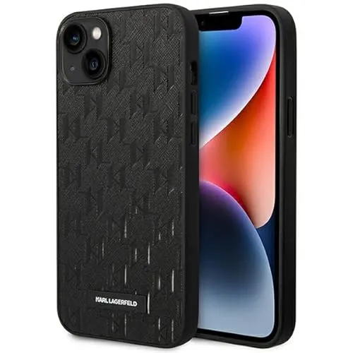 KARL LAGERFELD KLHCP14MSAKLHPK Hülle für iPhone 14 Plus - Stylische Standard Handyhülle aus TPU, PC und Eco Leder mit Saffiano Mono Metal Logo, schützt Ihr iPhone 14 Plus und verleiht ihm einen eleganten Look.