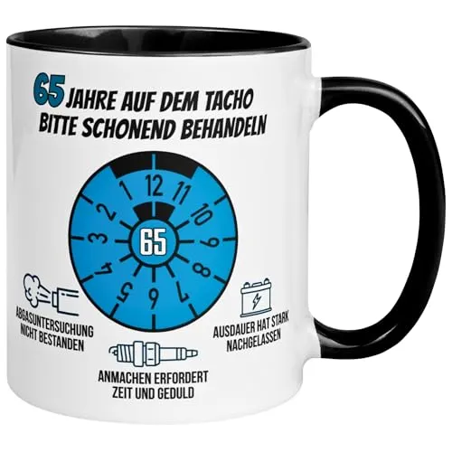 Geburtstag Männer Geschenk Tasse | 65 Jahre auf dem Tacho – Bitte schonend behandeln | Lustige Geschenk Geburtstagstasse mit Spruch 65. Geburtstag | 65ter Geburtstag - Geburtstagsgeschenk Mann 65