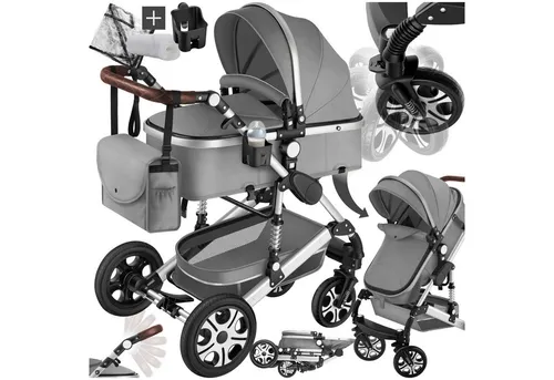 tectake® 2 in 1 Kinderwagen - Klappbarer Buggy mit Liegefunktion - Praktischer 2-in-1 Kinderwagen mit herausnehmbarer Babywanne und Buggy-Funktion, ideal für Neugeborene bis Kleinkinder. Mit umfangreichem Zubehör wie Wickeltasche und Getränkehalter für maximalen Komfort!