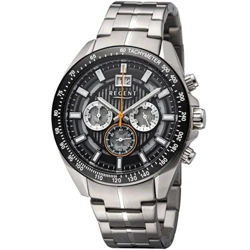 REGENT Herrenuhr Chronograph Edelstahl mit Gliederarmband Großdatum Analog 10 ATM BA-831