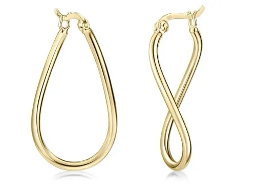 Materia Gold Creolen Damen 925 Silber geschwungen SO-32 - Elegante geschwungene Creolen aus 925 Sterling Silber, vergoldet, ideal für den Alltag oder zum Aufpeppen mit Beads. Maße: 18 x 32 mm, leicht und mit praktischem Bügelverschluss.