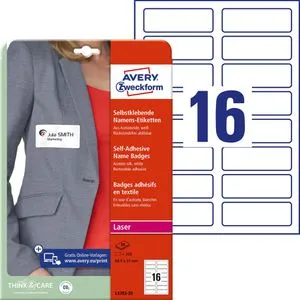 AVERY 320 Zweckform Namensetiketten L4783-20 - selbstklebend - Sonstige Etiketten, 320 hochwertige, selbstklebende Namensetiketten mit glänzender Oberfläche für professionelle Etikettierung und flexible Anwendung.