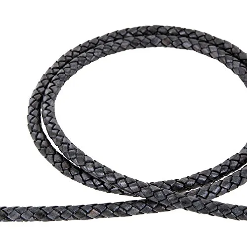 AURORIS - Lederband geflochten - Durchmesser/Farbe/Länge wählbar - Variante: Ø 5mm / antik-schwarzgrau / 1m