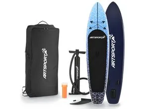 ArtSport Stand Up Paddle Board Deep Ocean – Aufblasbares SUP Board Set bis 150 kg - Surfen & Kitesurfen – Ideal für aktive Sommerliebhaber, vielseitig einsetzbar auf Flüssen und in Ufernähe, max. Tragkraft 150 kg.