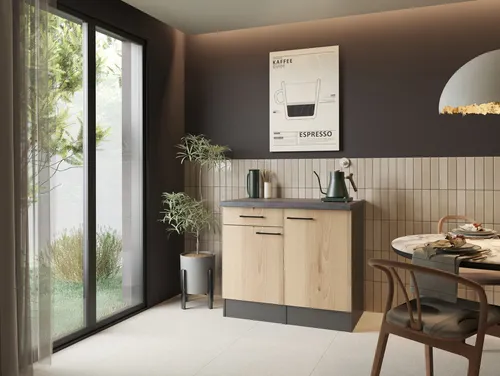 Buffetschrank Küchenschrank 100 cm Artisan Eiche Grau Oliver Respekta