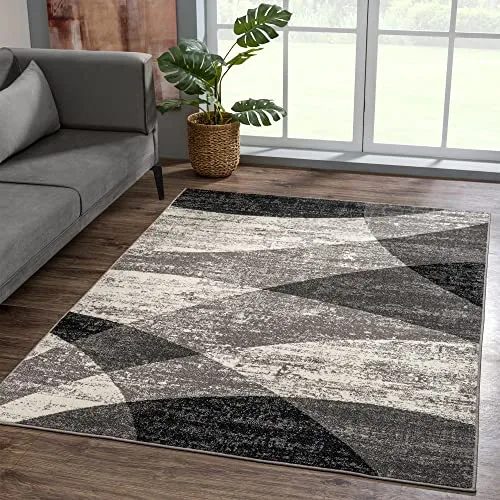 SANAT Teppich Vintage - Modern Teppiche für Wohnzimmer, Kurzflor Teppich in Grau - Mehrfarbig, Öko-Tex 100 Zertifiziert, Größe: 120 x 170 cm