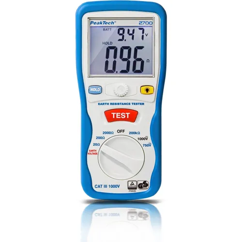 PeakTech P 2700 - Digitales Erdungsmessgerät mit beleuchtetem Dual LCD-Display, ideal für professionelle AC/DC Messungen und umfassende Erdungstests