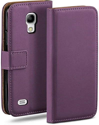 moex Handyhülle für Samsung Galaxy S4 Mini Hülle Klappbar Book Case Lila 4,3 Zoll, Klapphülle Kartenfach Flip Cover Handytasche Leder Optik Schutzhülle