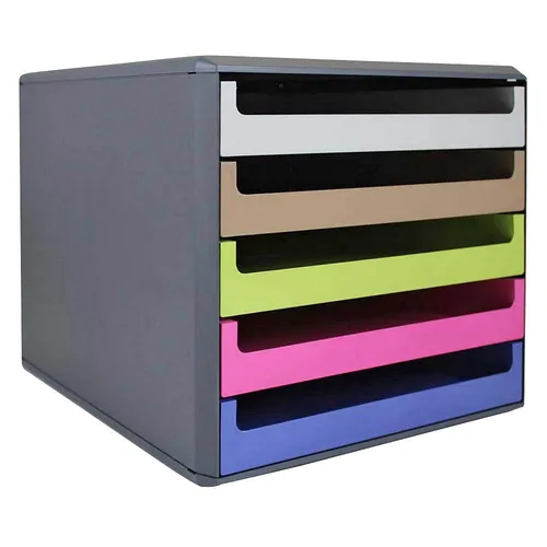 Böttcher-AG Schubladenbox A4 - Schubladenboxen aus über 90% Recycling-Kunststoff, mit 5 Fächern und Auszugssperre, ideal zur Organisation von Kleinteilen und umweltfreundlich.