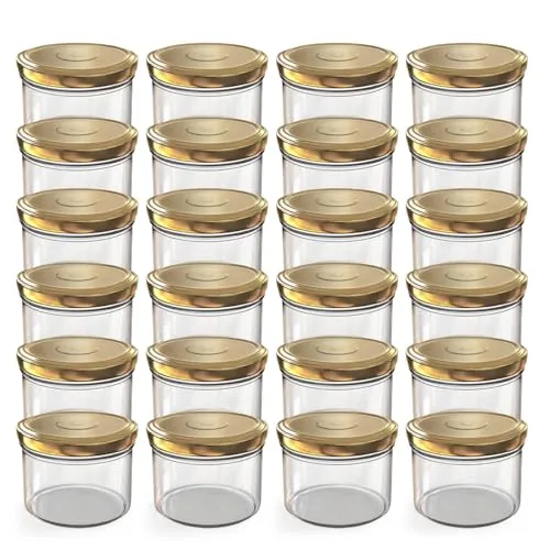 Oputec 24 x 230 ml Einmachgläser mit Schraubdeckel Gold – Perfekt für Marmeladen, Konfitüren und mehr, kleine Gläser mit Deckel, ideal als Mini-Marmeladengläser und Schraubgläser