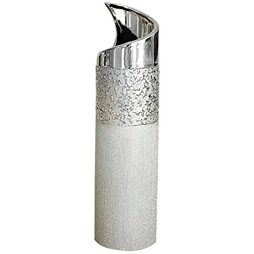 Moderne Deko Vase Blumenvase Tischvase aus Keramik champagner silber Höhe 40 cm