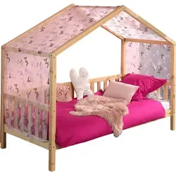 Vipack Dallas Hausbett 90 x 200 cm mit Textilhimmel - Modernes Jugendbett aus massivem Kiefernholz mit seitlicher Umrandung und inkludiertem Textilhimmel. Ideal für kreative Raumgestaltungen und gemütliche Schlafumgebungen.