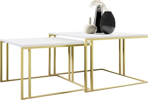 Mirjan24 Couchtisch Set Astro Gold – 2 moderne Tische mit Stahlrahmen - Set bestehend aus zwei stilvollen Couchtischen in Gold und Arktischem Weiß. Robuste Stahlrahmen und praktische Maße für jeden Wohnraum – ideal für Ihr Wohnzimmer!