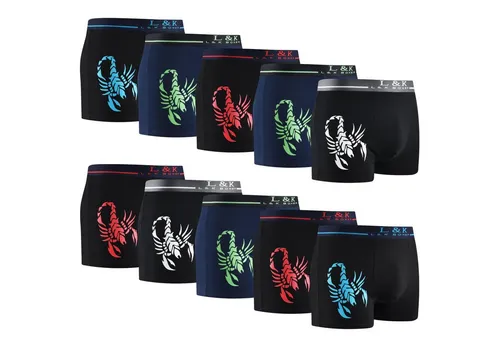 L&K Boxershorts 1104-1121 (10er-Pack) - Herrenunterhosen in 3XL mit tollen Motiven, weich und atmungsaktiv für maximalen Tragekomfort.