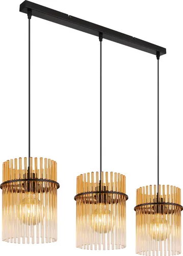 Pendelleuchte GORLEY 3-Flammig aus Amber-Glas - Lampen - Elegante Hängelampe mit faszinierendem Lichtspiel aus amberfarbenen Glasstäben, ideal für stilvolle Akzente im Esszimmer oder Wohnbereich.