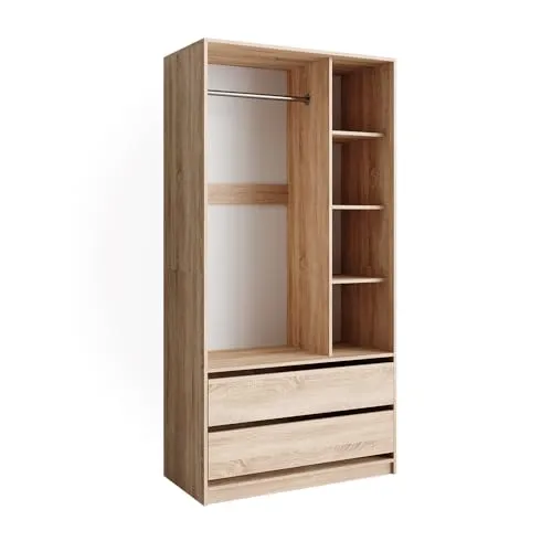 Vicco Kleiderschrank Elmo Eiche 100 x 200 cm - Kleiderschrank mit 2 Schubladen, stilvolles Design und optimale Stauraum-Lösung für jedes Zuhause.