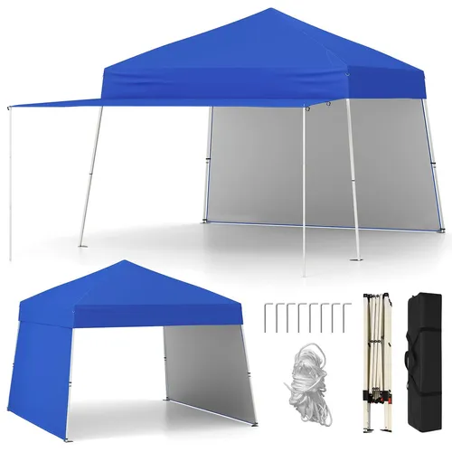 GOPLUS Pop-up Pavillon 430 x 280 cm mit 2 Seitenwänden – Tragbarer Sonnenschutz in Blau