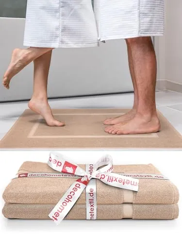 DecoHomeTextil Handtuch-Set 2 Badematten 51 x 76 cm in Beige aus 100% Baumwolle, hochwertig, kuschelweich und saugstark