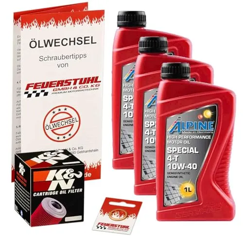 Öl & Ölfilter für Honda VF 1000 F, 1984-1987 (SC15), Ölwechsel Set, Alpine 10W-40 Motoröl + K&N RACING Filter + Dichtring(e)