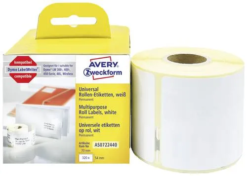 Avery-Zweckform Etiketten (Rolle) 70 x 54mm Papier Weiß 320 St. Permanent haftend Universal-Etiketten AS0722440