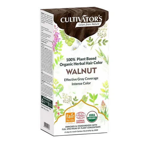 CULTIVATOR'S - Natürliche Pflanzenhaarfarbe Walnuss - Haarfarbe auf Pflanzenbasis, die graue Haare abdeckt und dem Haar durch Bio-Kräuter Glanz und Pflege verleiht. Ideal für natürliche Schönheit und sanfte Anwendung.
