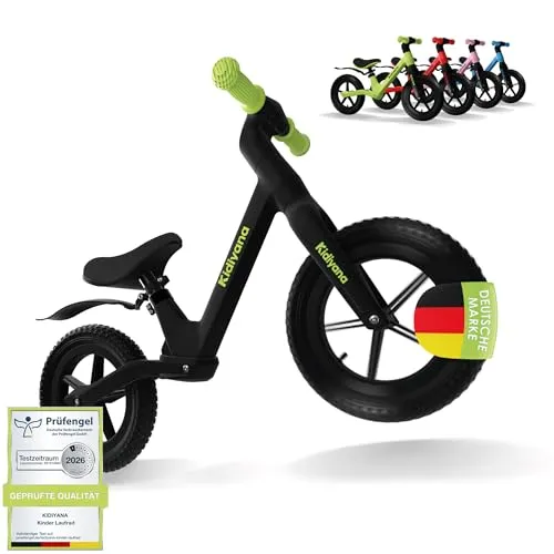 Kidiyana Kinder Laufrad ab 2 Jahren, Balance Bike rutschfeste Luftreifen, Komfortables Sitzpolster, RSA-Dämpfungssystem, Abgerundete Fußrasten, Schutzblech, Leicht & Langlebig, Geschenke, Schwarz