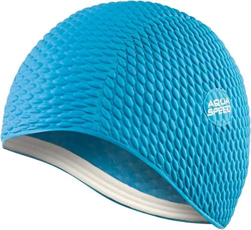 Aqua Speed Badekappe für Lange Haare | Schwimmkappe Damen | Bademütze wasserdicht | Blaue Badehaube Frauen | Schwimmmütze | Long Hair Swim Cap | Swimming | Latex | Mittelblau 01 | Bombastic