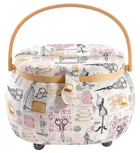 Kobolo Nähkästchen Nähkorb Nähkörbchen Nähkasten - beige schwarz - 26x20x18 cm