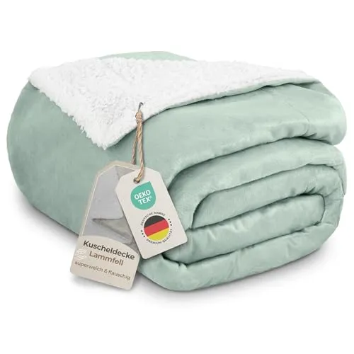 Gräfenstayn® Dicke Kuscheldecke flauschig & super weich - warme Sherpa-Fleecedecke in Lammfell-Optik als Wohndecke, Tagesdecke & Sofadecke - Überwurf Decke Sofa & Couch (Mintgrün 200x150)