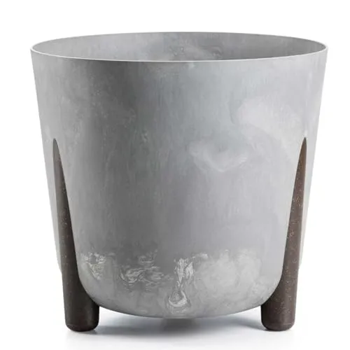 HowHomely Schwarz Blumentopf Kunststoff mit Braunen Füßen | ECO Pflanzschalen Ø 34,1 x H 32 cm | Leichter und Stabiler Blumenübertopf für Indoor oder Balkon und Terrasse | Beton-Optik Übertopf