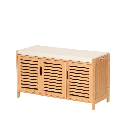 AD.CON Schuhbank aus Bambus mit Schrank und Sitzkissen in beige von AD.CON