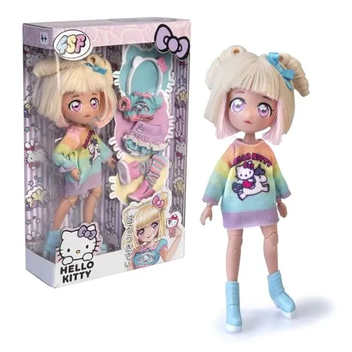 Hello Kitty Offizielle Manga-Puppe – Candy Unicorn Fashion Set – 19,5 cm Japanische Kawaii-Puppe mit 15 Bewegungspunkten, Einhorn-Outfit & Accessoires – Sanrio-Sammlerstück – Ab 3 Jahren