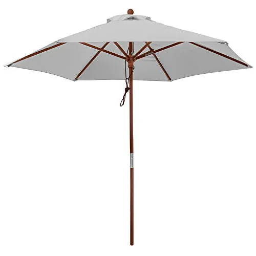 anndora® Sonnenschirm Balkonschirm ø 2,5 m rund Silber Grau - Hochwertiger Holzschirm mit 97,5% UV-Schutz, ideal für Balkon und Garten. Leicht abnehmbare, waschbare Bespannung aus wasserabweisendem Polyester.