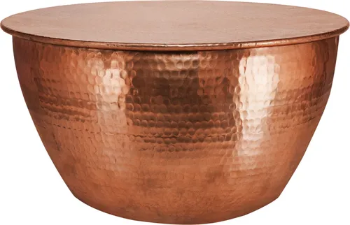 WOMO-DESIGN Couchtisch rund Ø 59cm, Kupfer, Hammerschlag-Optik - Couchtisch aus handgefertigtem Aluminium, einzigartiges Unikat mit authentischem orientalischen Look und großzügiger Ablagefläche.