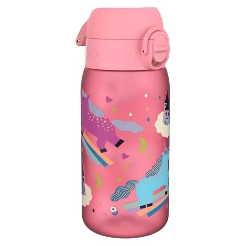 Produktbild ion8 Kinder Trinkflasche, 350ml, Auslaufsicher, Einhandöffnung, Sichere Verriegelung, Spülmaschinenfest, BPA-frei, Tragegriff, Klappdeckel, Leicht zu Reinigen, Klimaneutral, Einhörner-Design