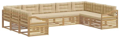 vidaXL Outdoor-Sofagarnitur 9 pcs Weiß und Beige – Modernes Lounge-Set für Garten und Terrasse - Moderne 9-teilige Sofagarnitur aus robustem Akazienholz. Ideal für Garten, Terrasse oder Pool. Genießen Sie gesellige Stunden im Freien mit diesem stilvollen und pflegeleichten Möbelstück.